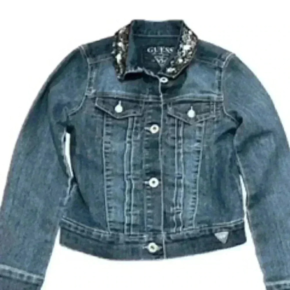 Guess Girls Denim Jean Cropped Embellished Jacket Size 7 - Picture 1 of 12